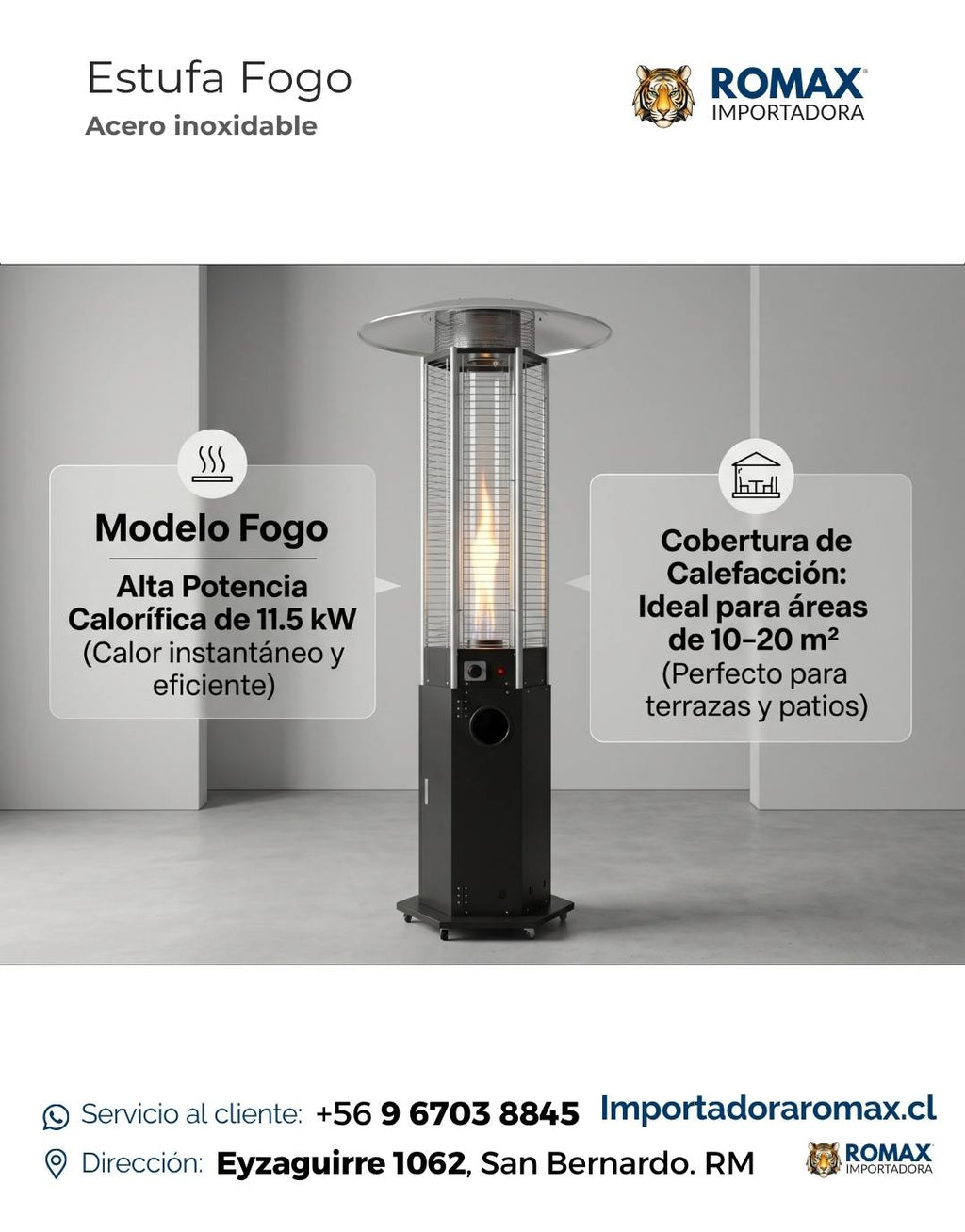 Estufa de Patio Fogo 11.5 kW para Terraza y Quincho