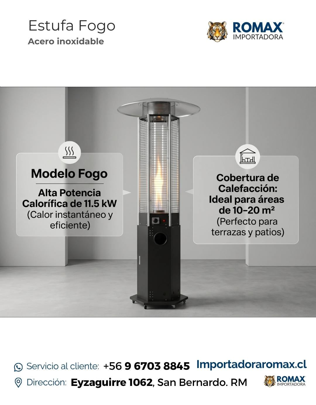 Estufa de Patio Fogo 11.5 kW para Terraza y Quincho
