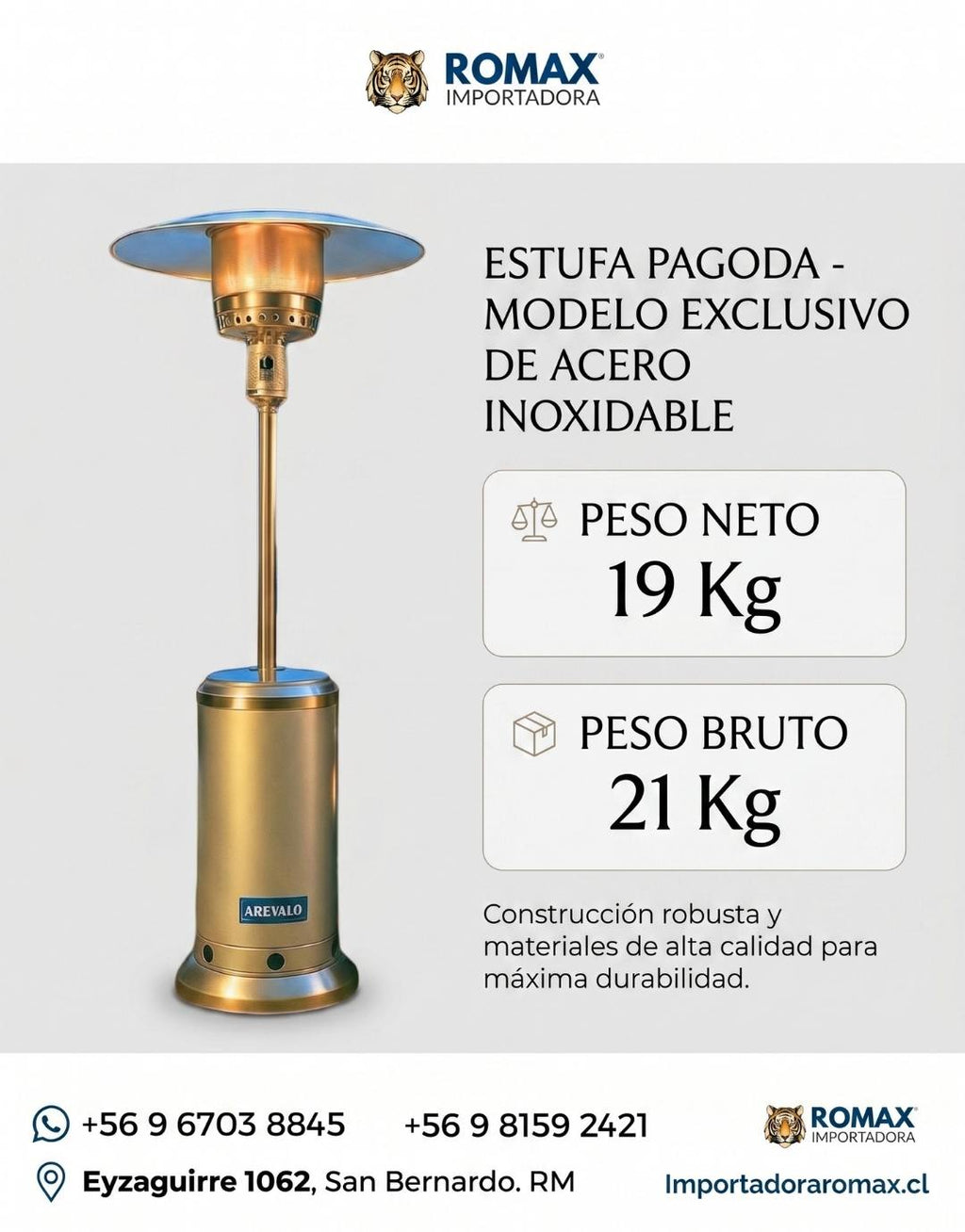 Estufa Pagoda Acero inoxidable 13 kW para Terraza y Quincho