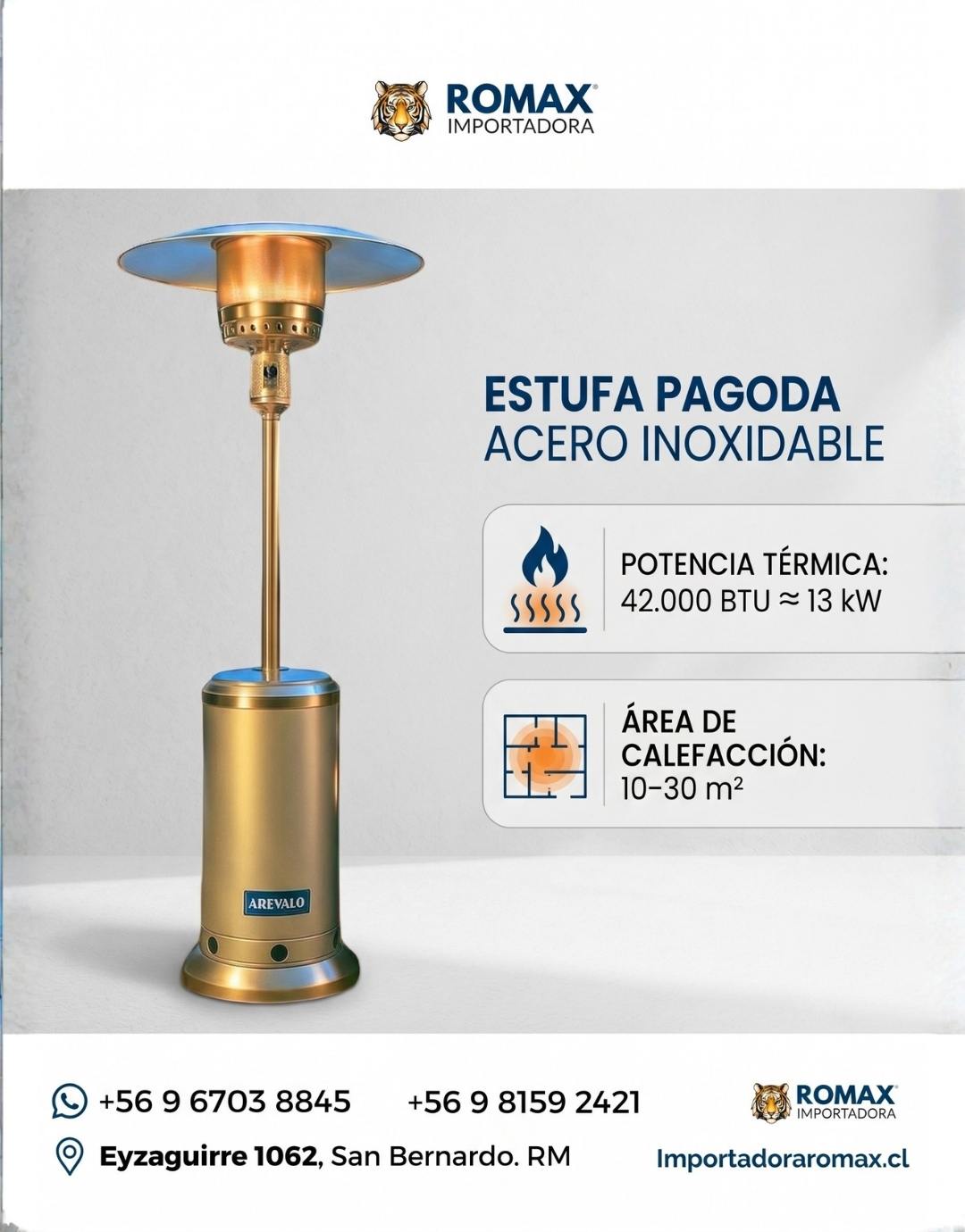 Estufa Pagoda Acero inoxidable 13 kW para Terraza y Quincho
