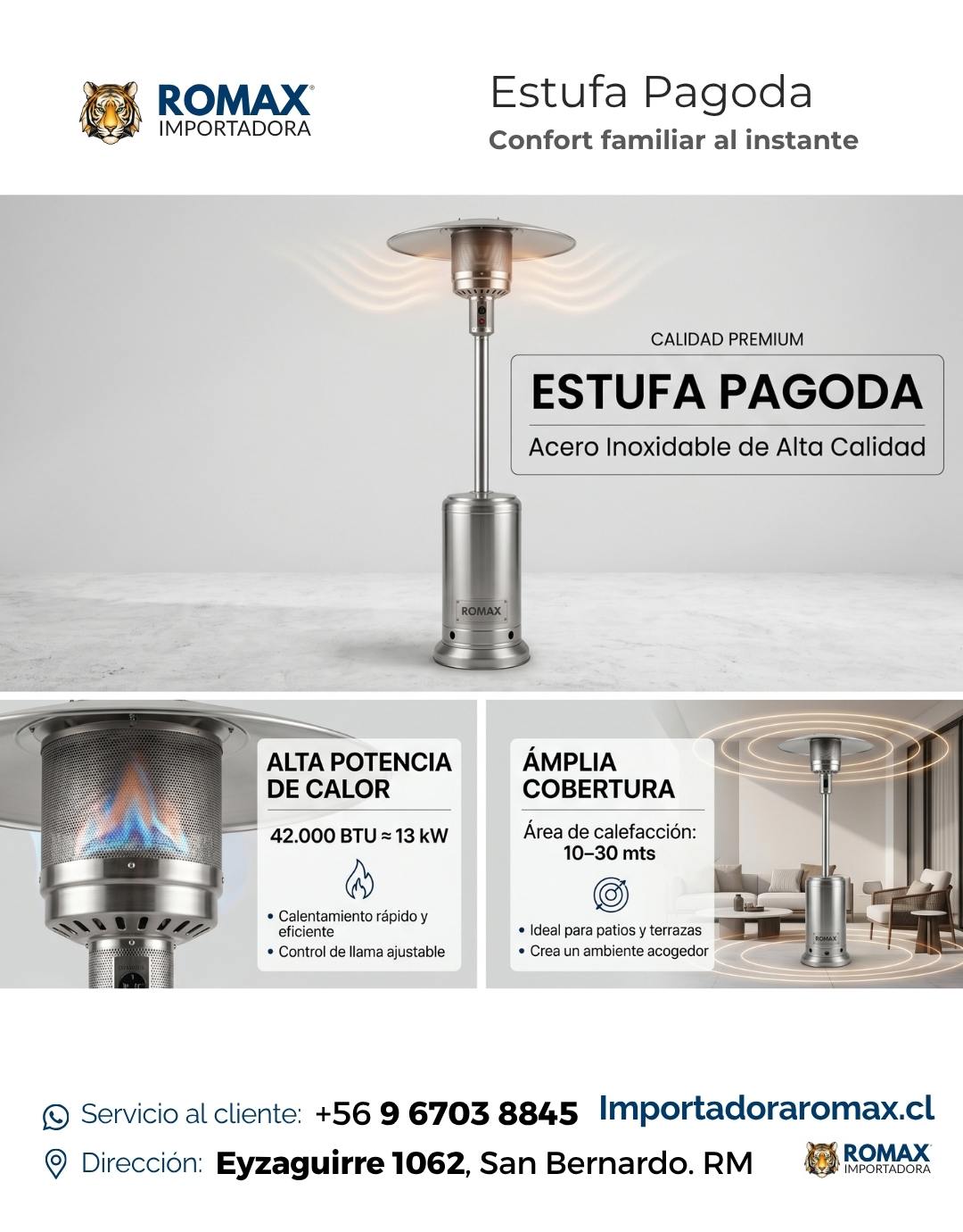 Estufa Pagoda Acero inoxidable 13 kW para Terraza y Quincho