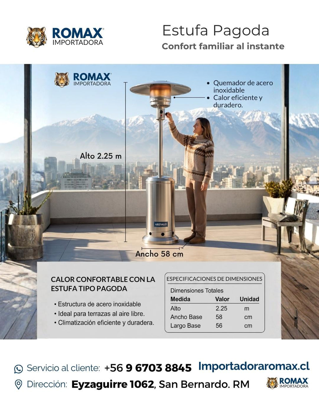 Estufa Pagoda Acero inoxidable 13 kW para Terraza y Quincho