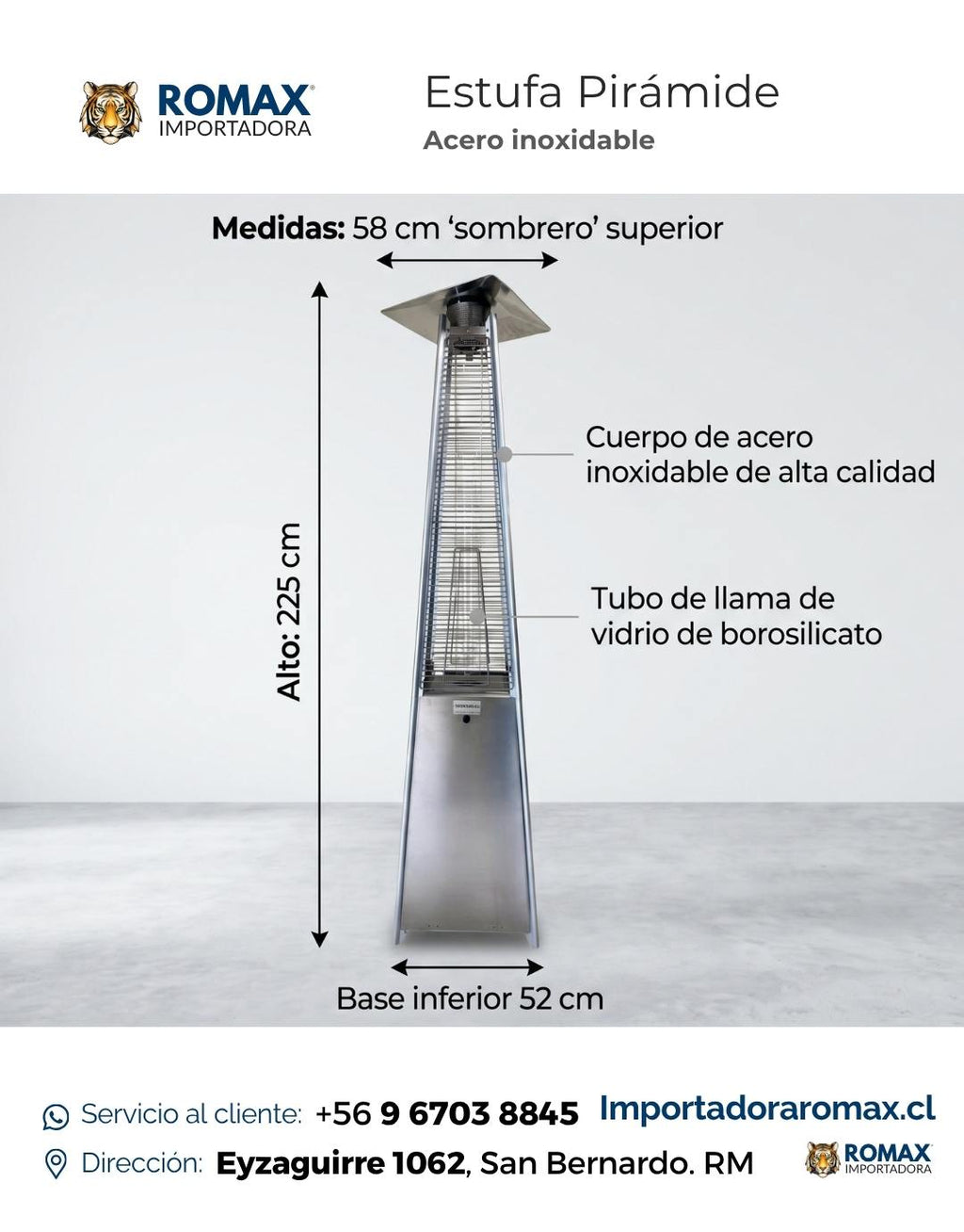 Estufa Pirámide Exterior 13 kW para Terraza y Quincho