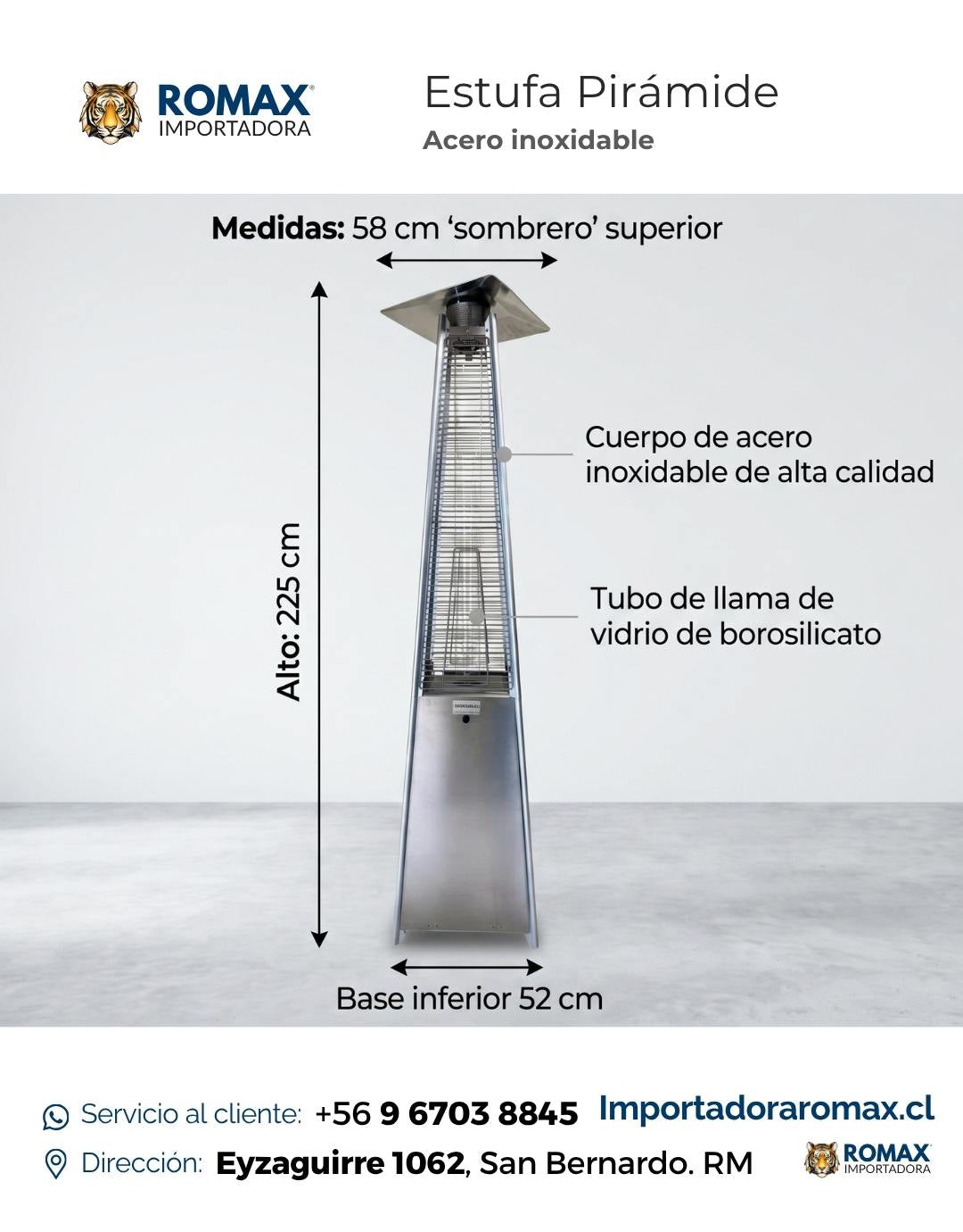 Estufa Pirámide Exterior 13 kW para Terraza y Quincho