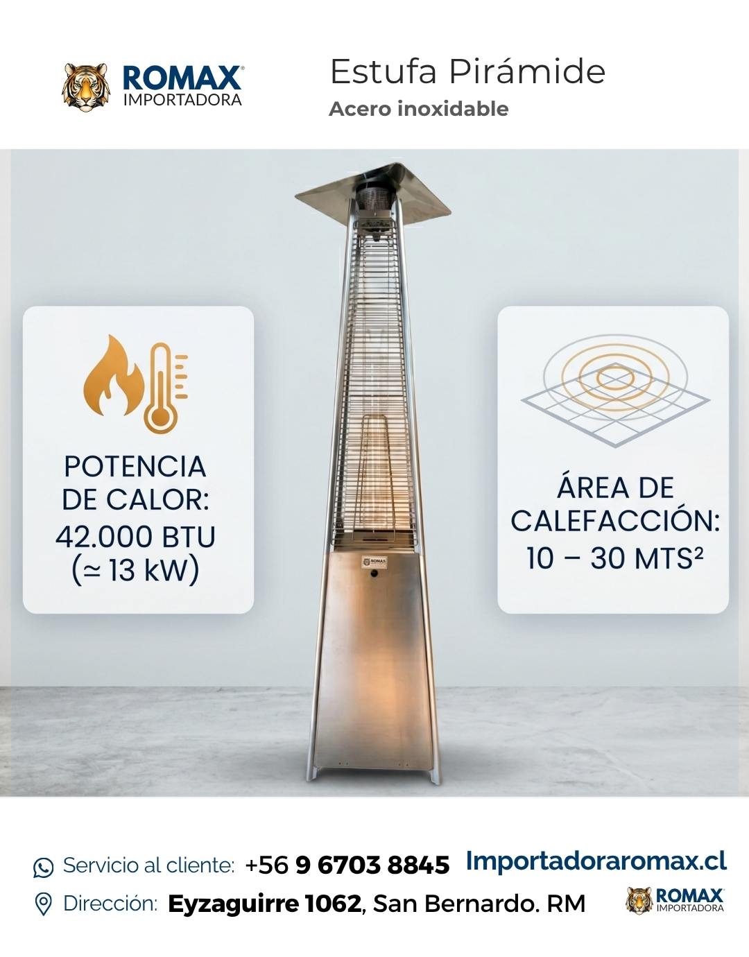 Estufa Pirámide Exterior 13 kW para Terraza y Quincho