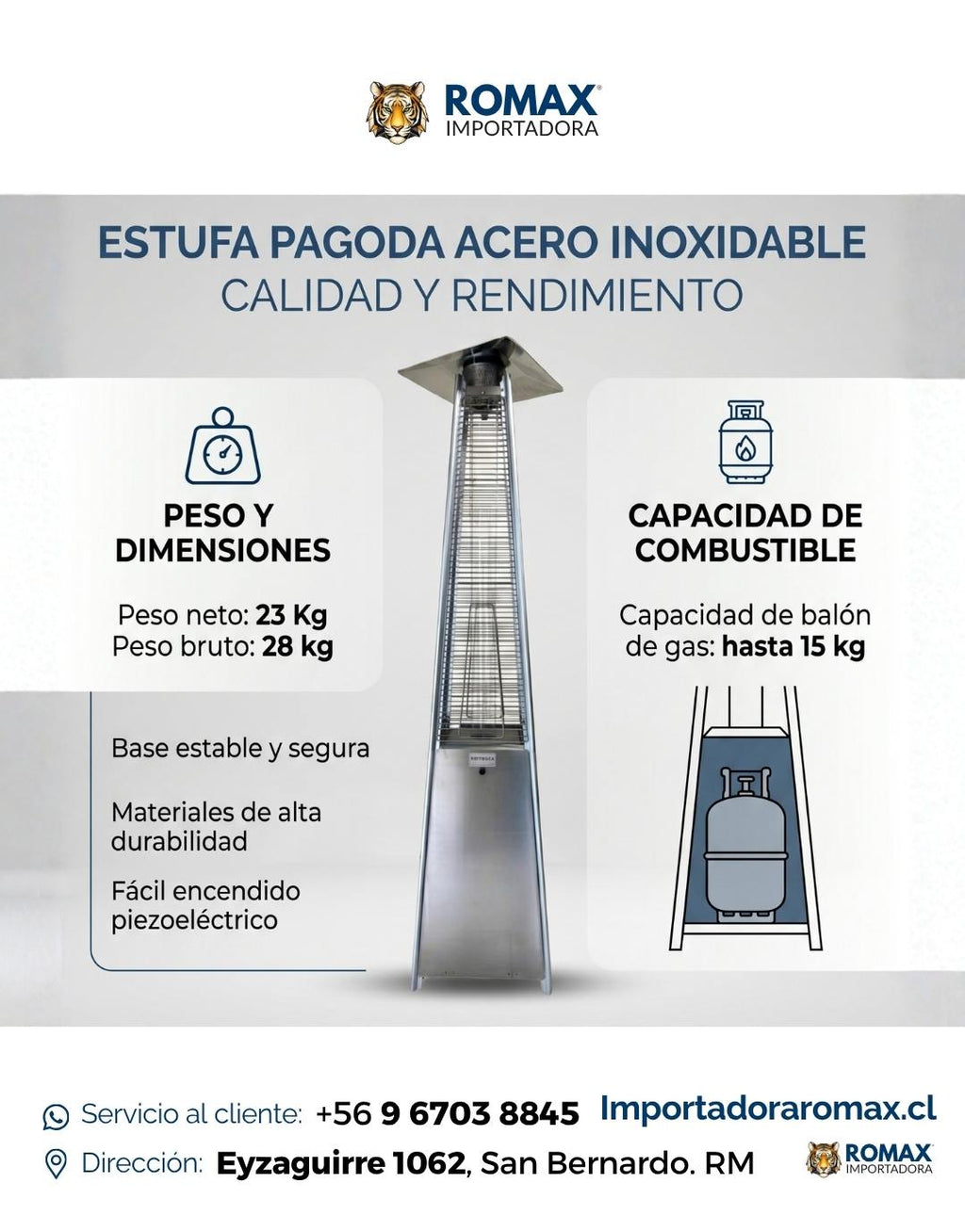 Estufa Pirámide Exterior 13 kW para Terraza y Quincho