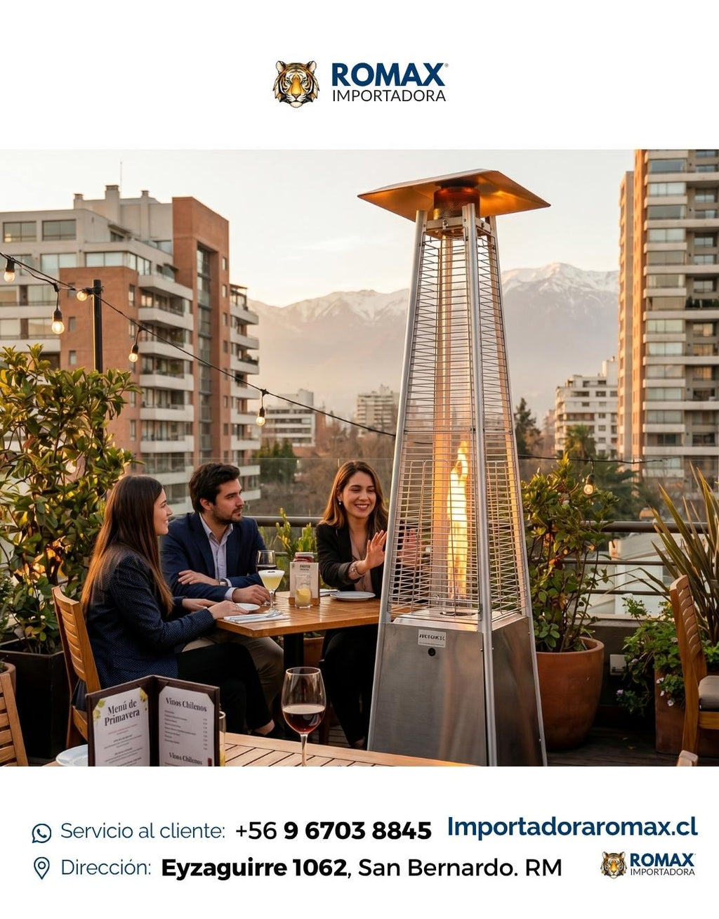 Estufa Pirámide Exterior 13 kW para Terraza y Quincho