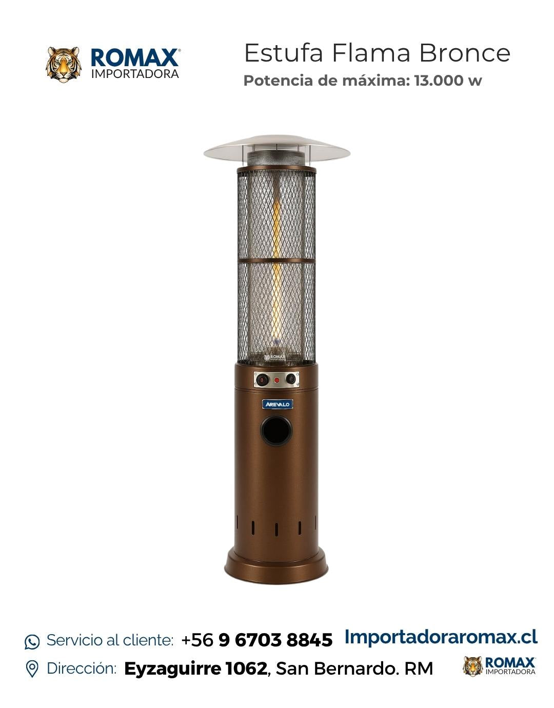 Estufa Flama Bronce 13 kW para Terraza y Quincho