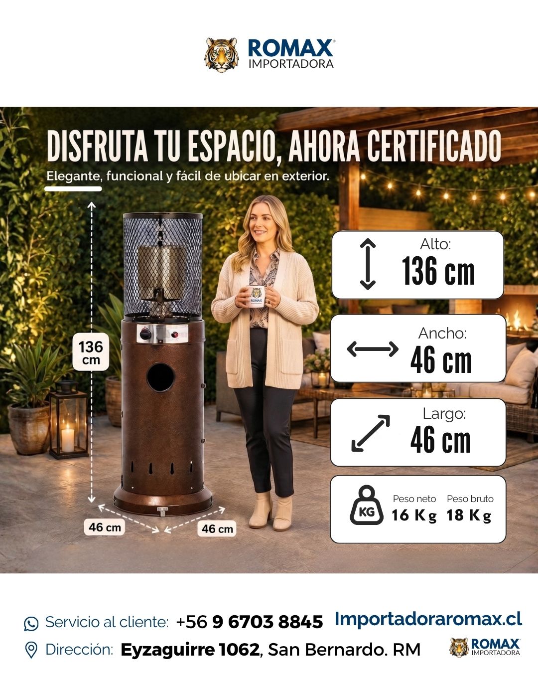 Estufa de patio baja Bronce | Exterior | 13 kW