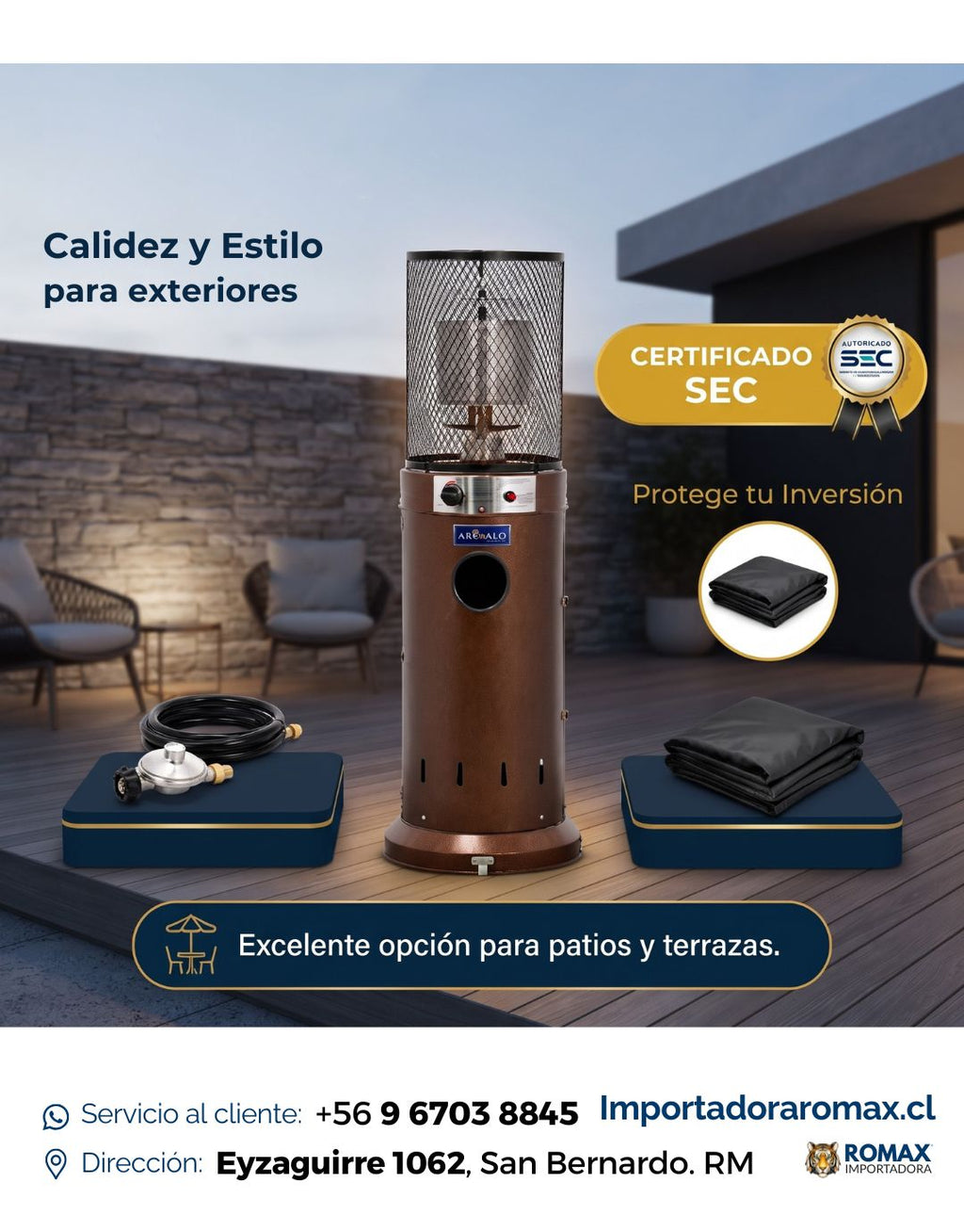 Estufa de patio baja Bronce | Exterior | 13 kW