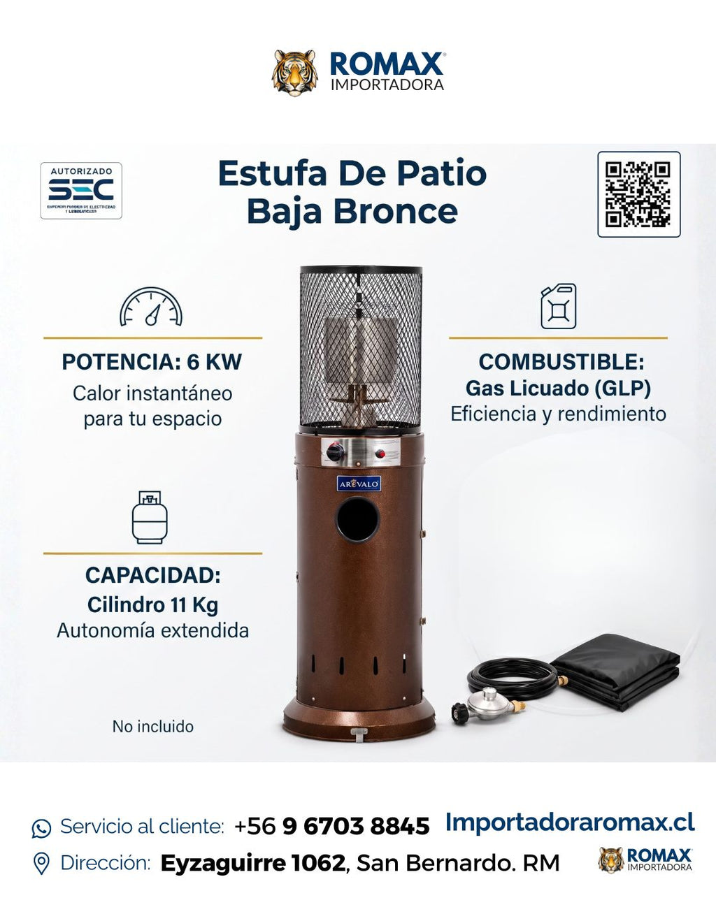 Estufa de patio baja Bronce | Exterior | 13 kW