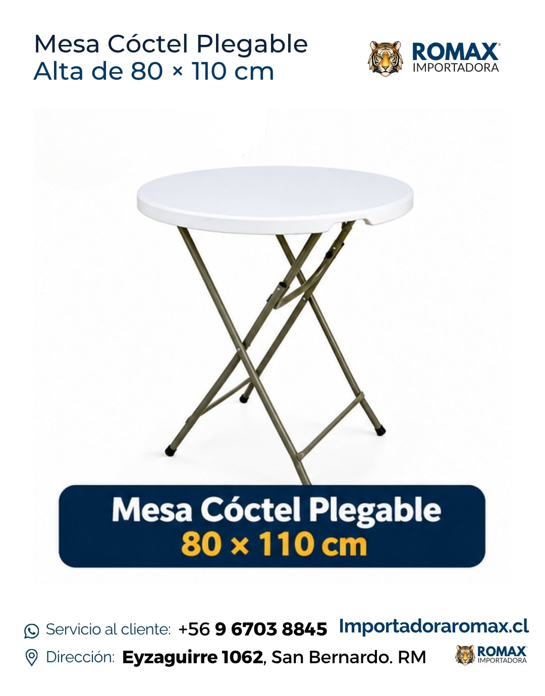 Mesa Cóctel Alta Plegable HDPE Blanca 80 × 110 cm
