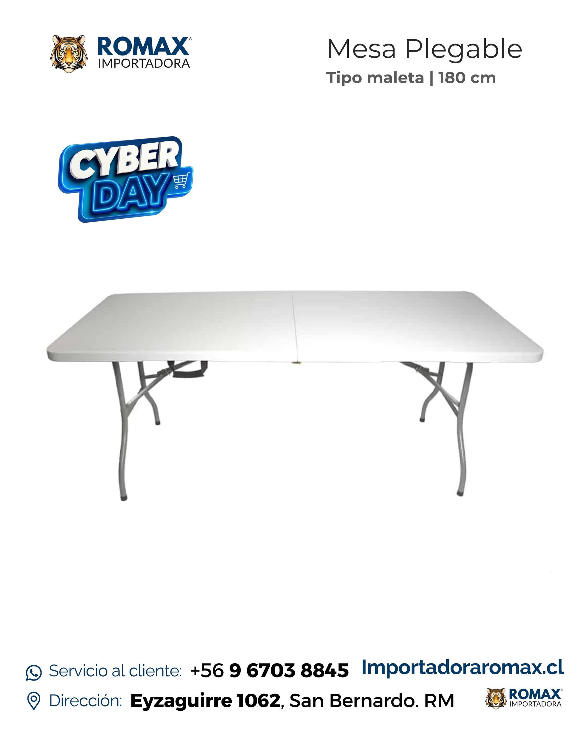 Mesa Plegable Blanca 180 cm – Portátil para Eventos y Camping