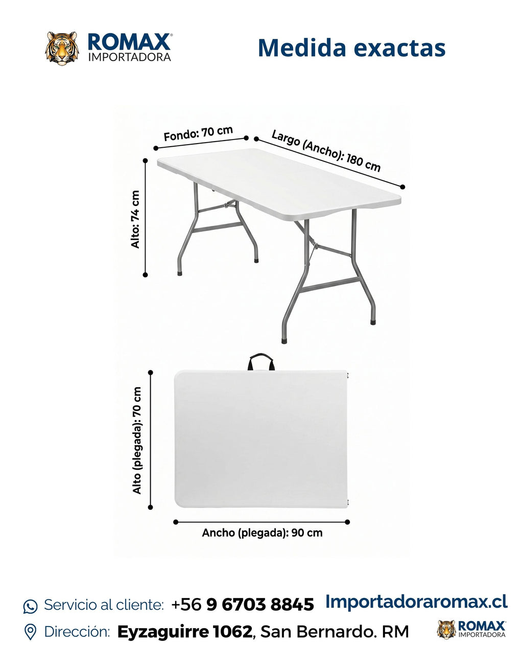Mesa Plegable Blanca 180 cm – Portátil para Eventos y Camping