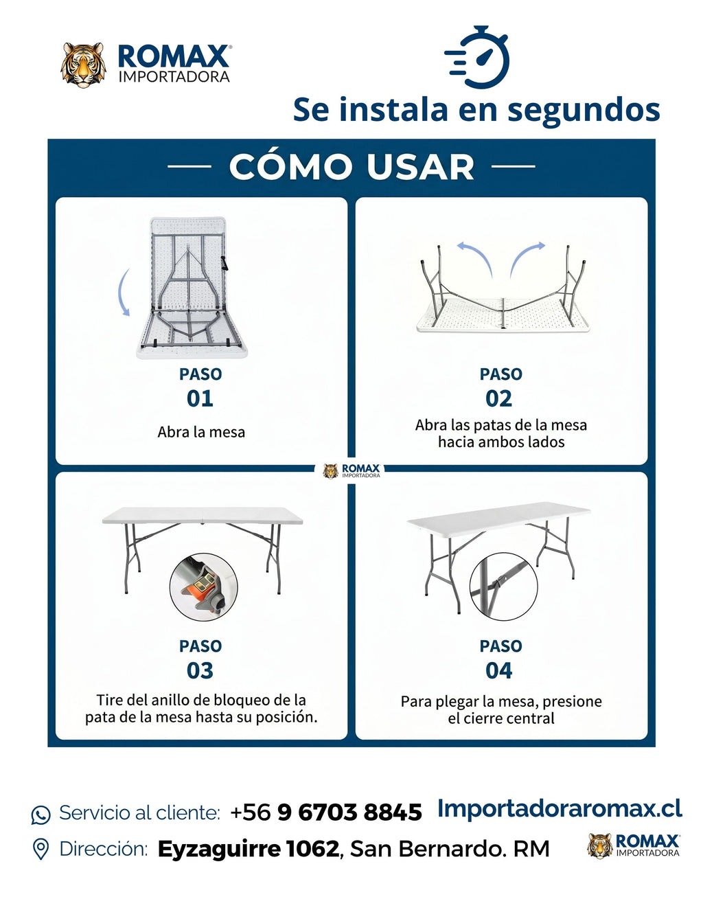 Mesa Plegable Blanca 180 cm – Portátil para Eventos y Camping