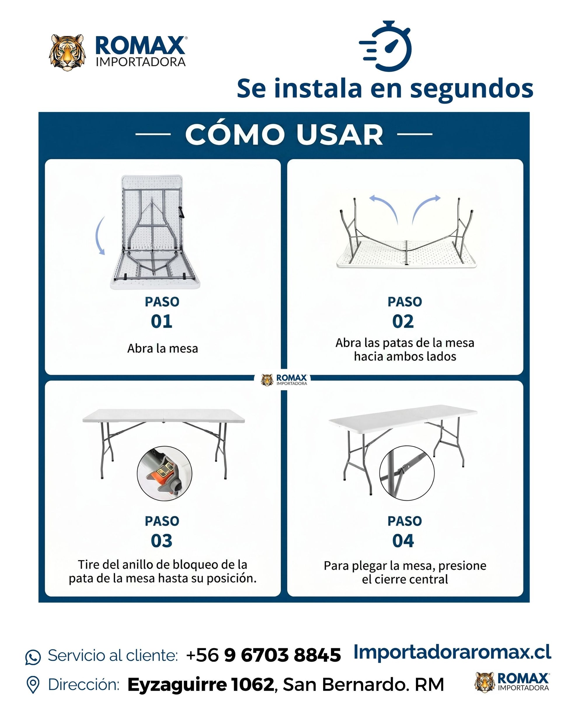 Mesa Plegable Blanca 180 cm – Portátil para Eventos y Camping