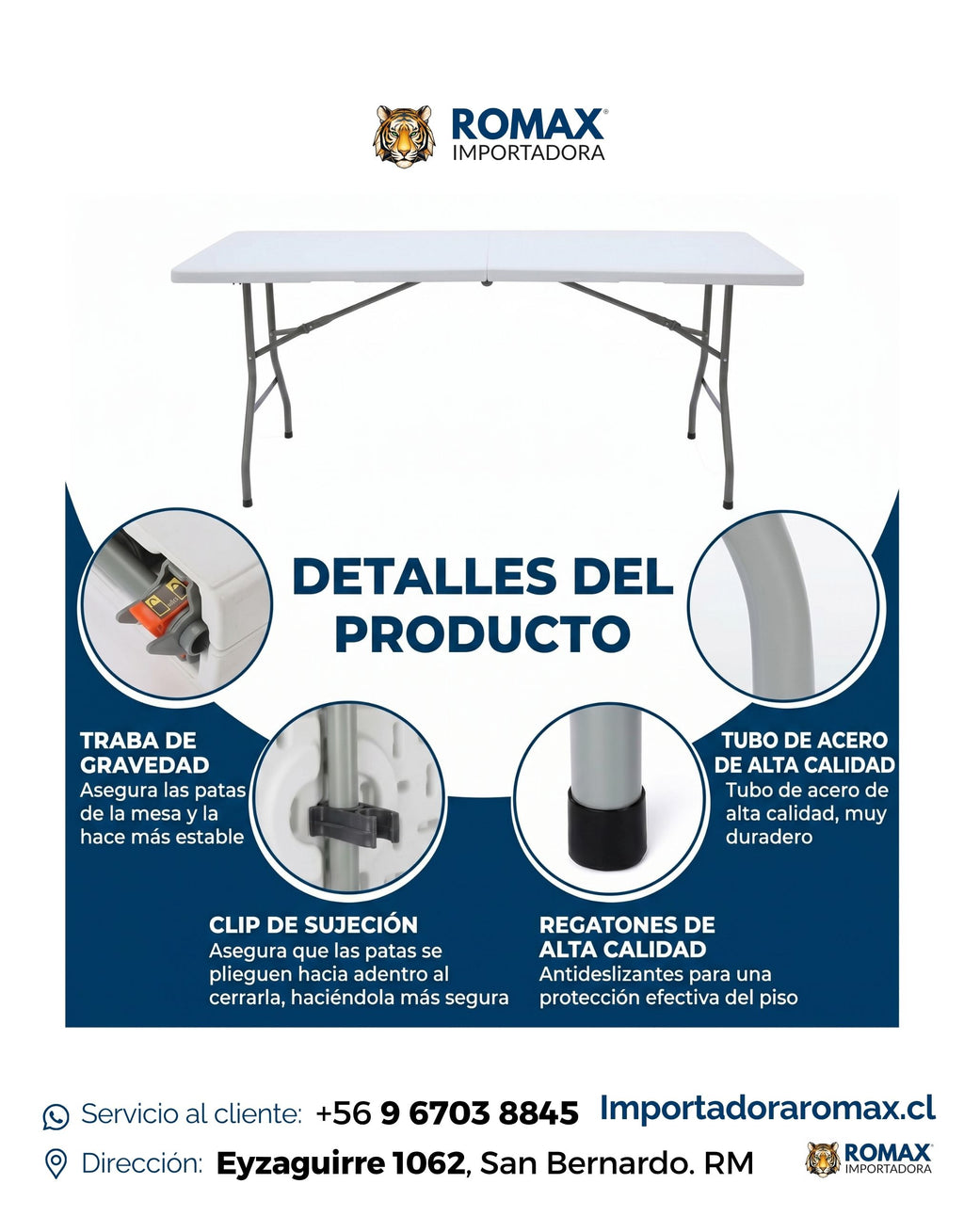 Mesa Plegable Blanca 180 cm – Portátil para Eventos y Camping