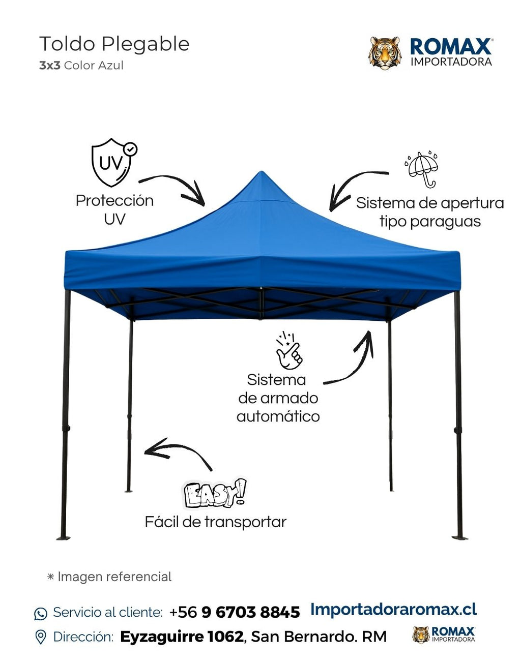 Toldo plegable 3X3 Azul