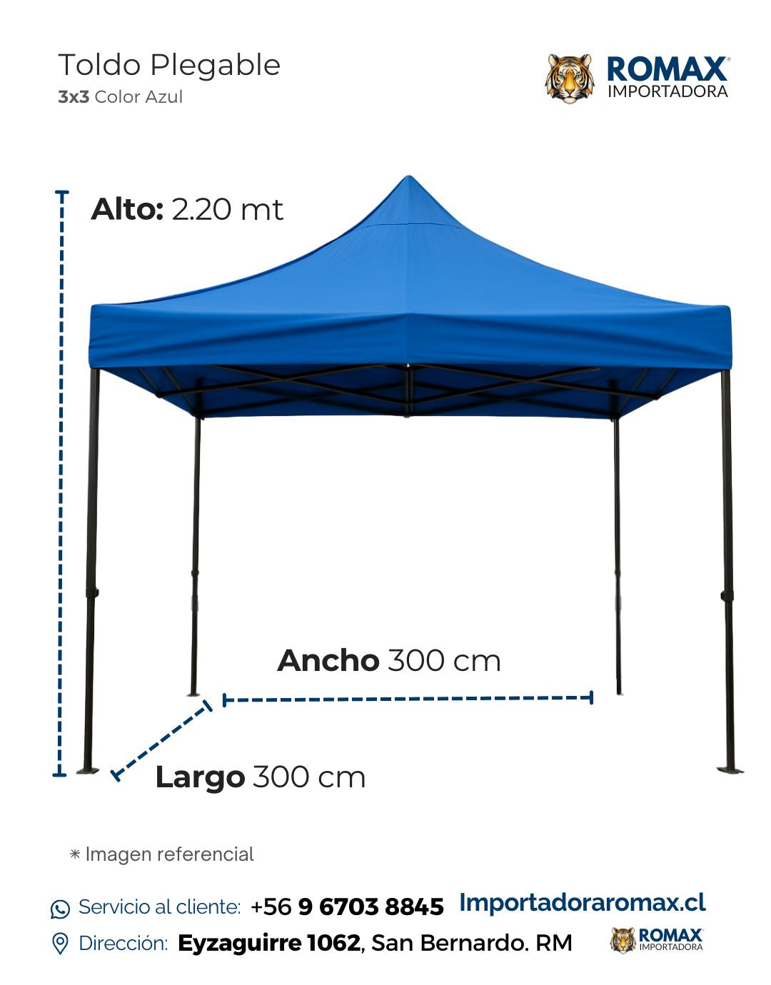 Toldo plegable 3X3 Azul