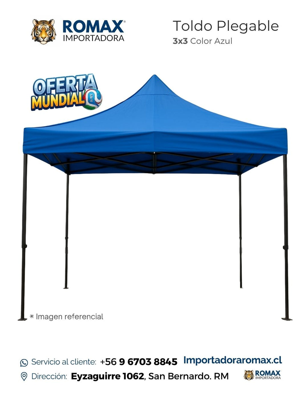Toldo plegable 3X3 Azul Impermeable