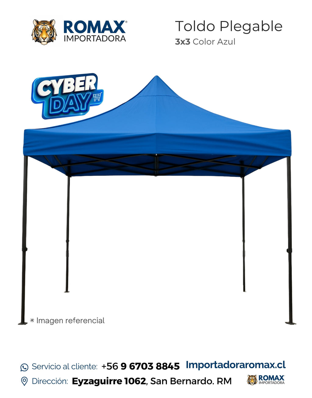 Toldo plegable 3X3 Azul Impermeable