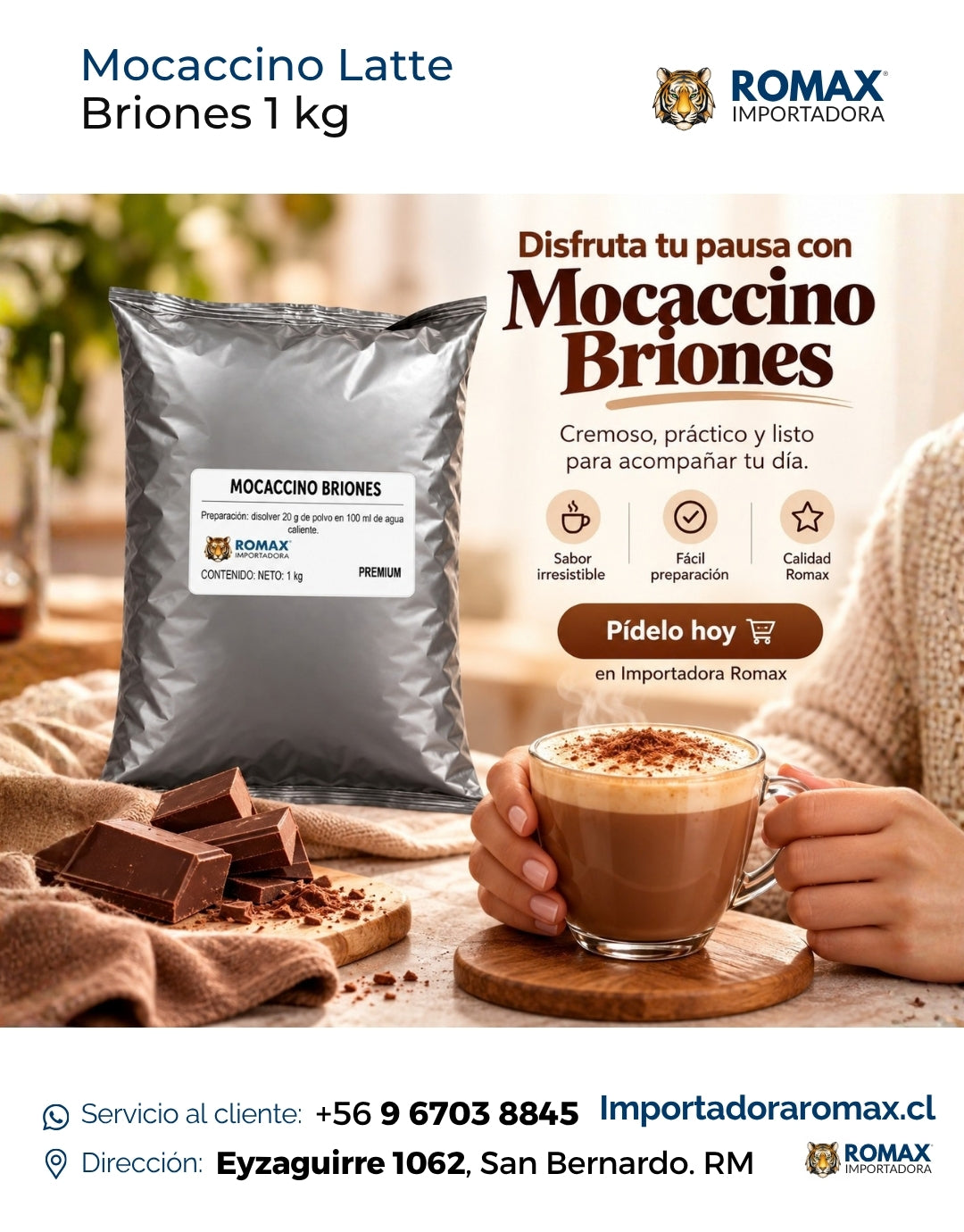 Mocaccino Briones 1 kg bebida soluble para negocio y hogar | Importadora Romax