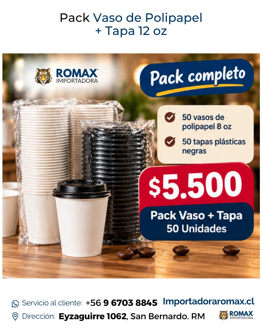 Pack Vaso de Polipapel + Tapa 8 oz | 50 Unidades