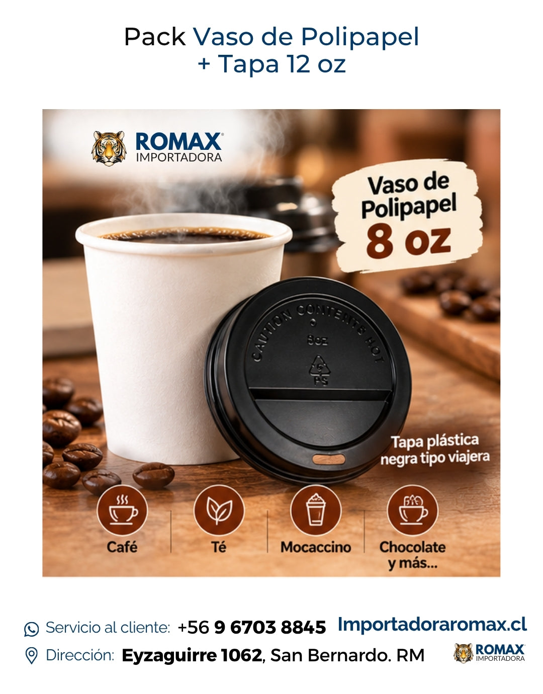 Pack Vaso de Polipapel + Tapa 8 oz | 50 Unidades