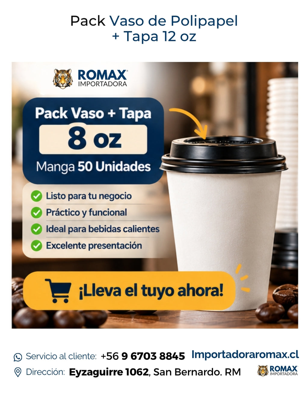 Pack Vaso de Polipapel + Tapa 8 oz | 50 Unidades
