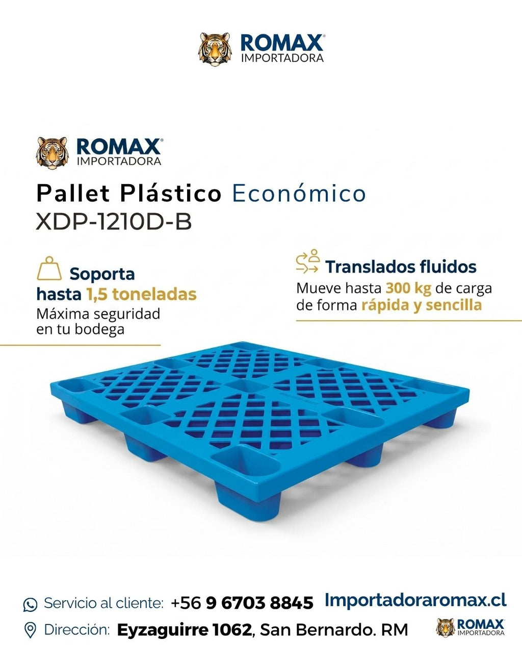 Pallet Plástico Económico | 1.500 kg | Bodega y Logística | Romax