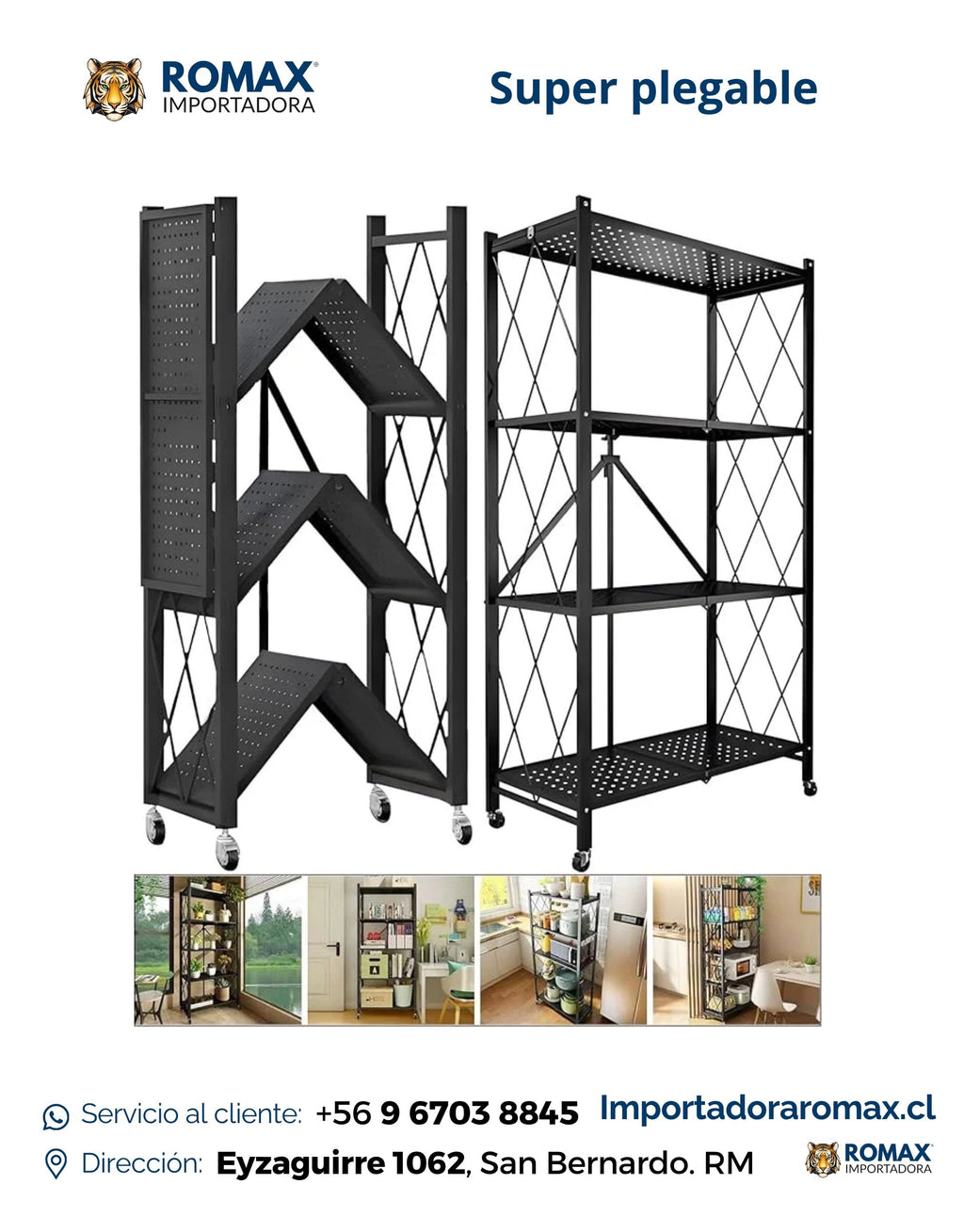 Estante Negro Plegable 127x72x34 cm | 4 niveles