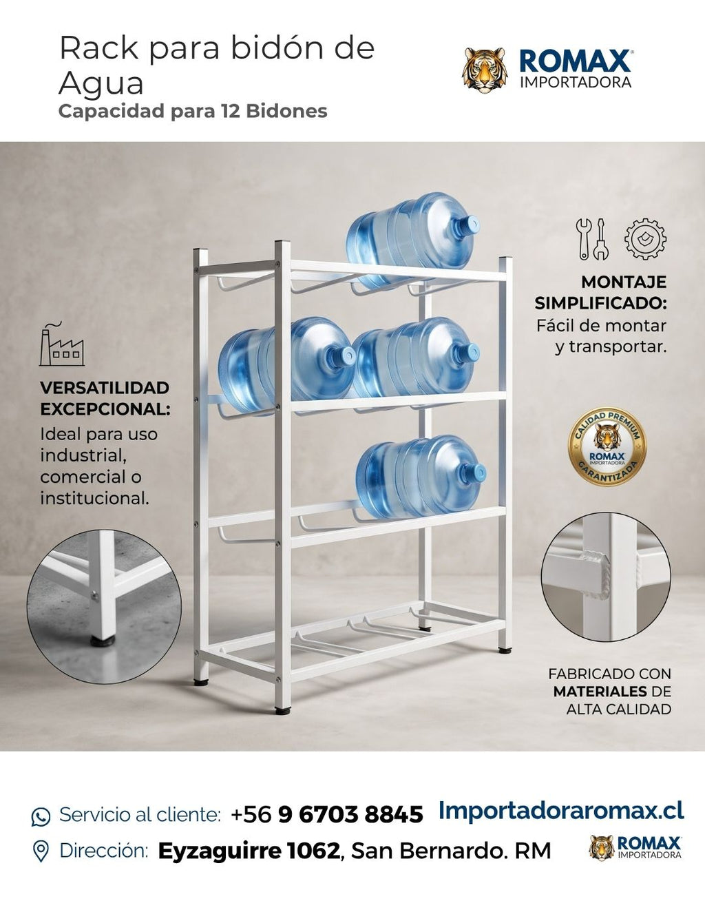 Rack para Bidón de Agua 12 Bidones | Máximo almacenamiento para alto consumo