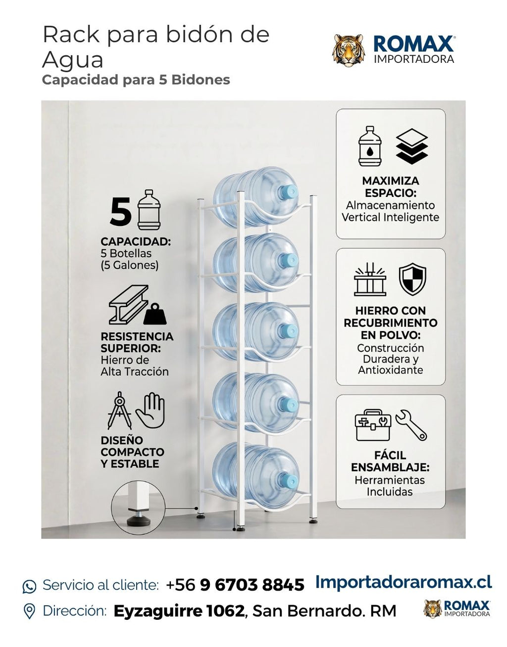 Rack para Bidón de Agua 5 Bidones | Organizador Metálico Resistente