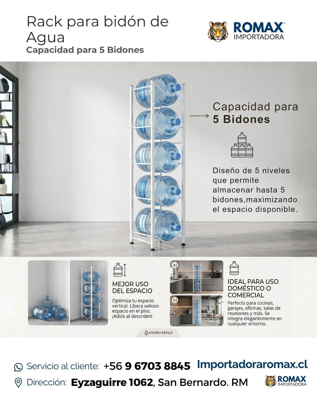 Rack para Bidón de Agua 5 Bidones | Organizador Metálico Resistente