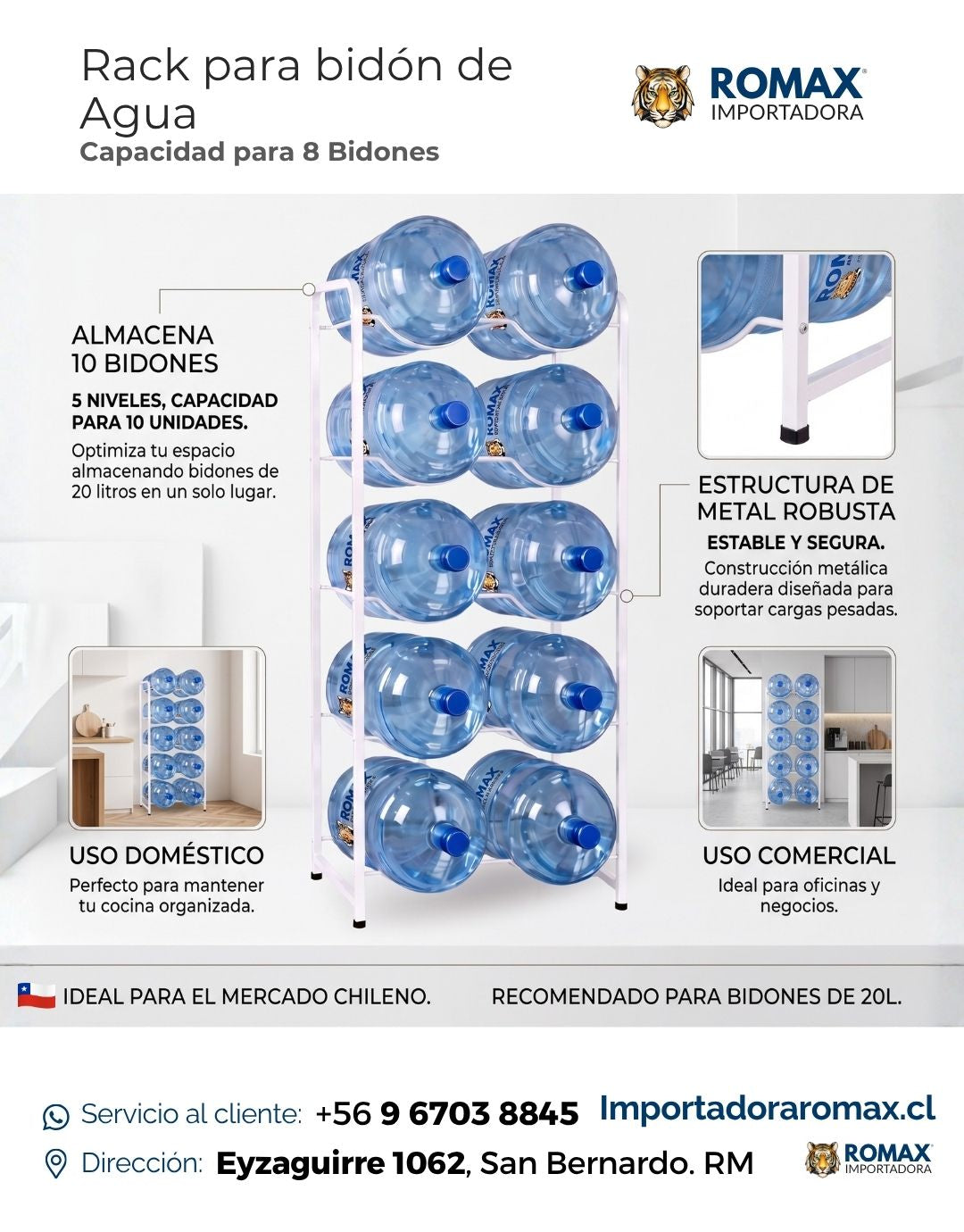 Rack para Bidón de Agua 10 Bidones | Más capacidad y mejor organización