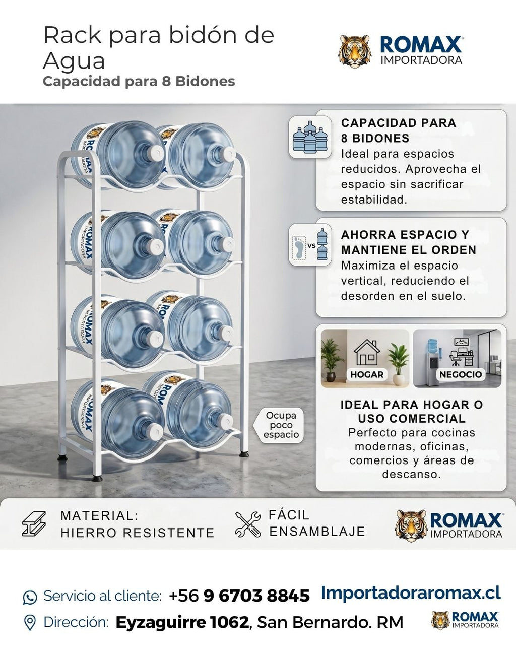 Rack para Bidón de Agua 8 Bidones | Perfecto para oficinas con mayor consumo