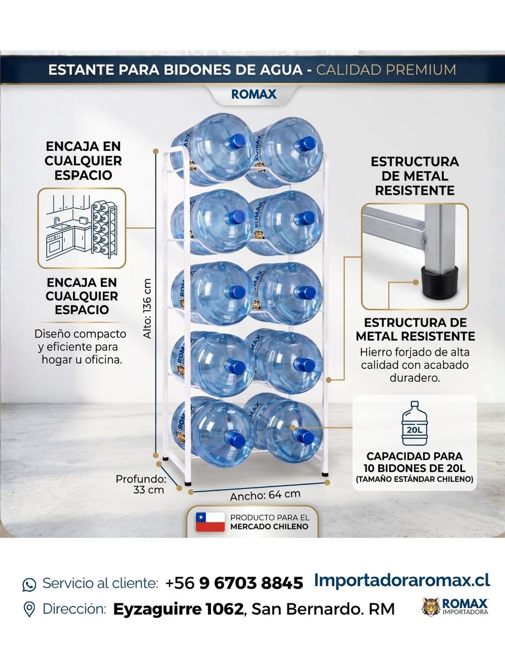 Rack para Bidón de Agua 10 Bidones | Más capacidad y mejor organización