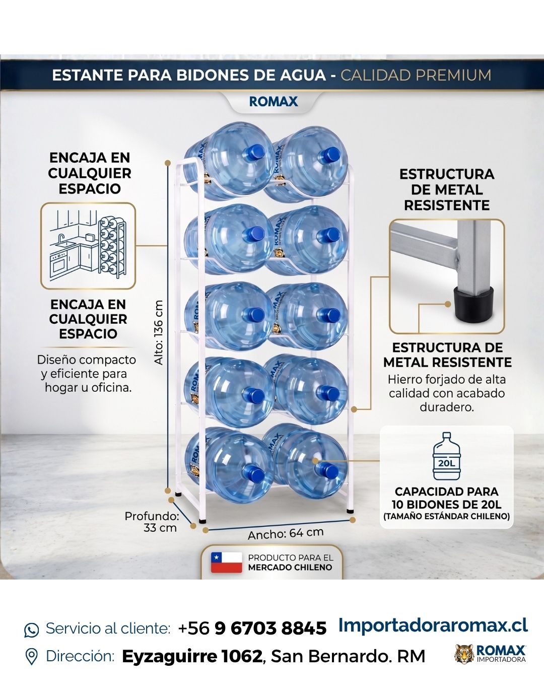 Rack para Bidón de Agua 10 Bidones | Más capacidad y mejor organización