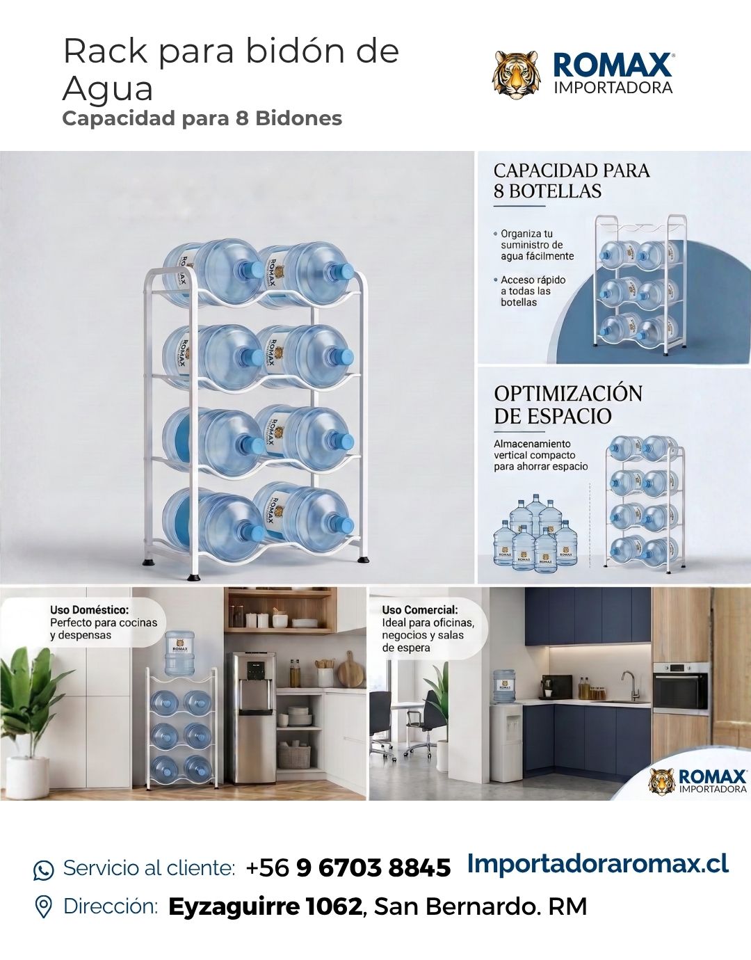 Rack para Bidón de Agua 8 Bidones | Perfecto para oficinas con mayor consumo