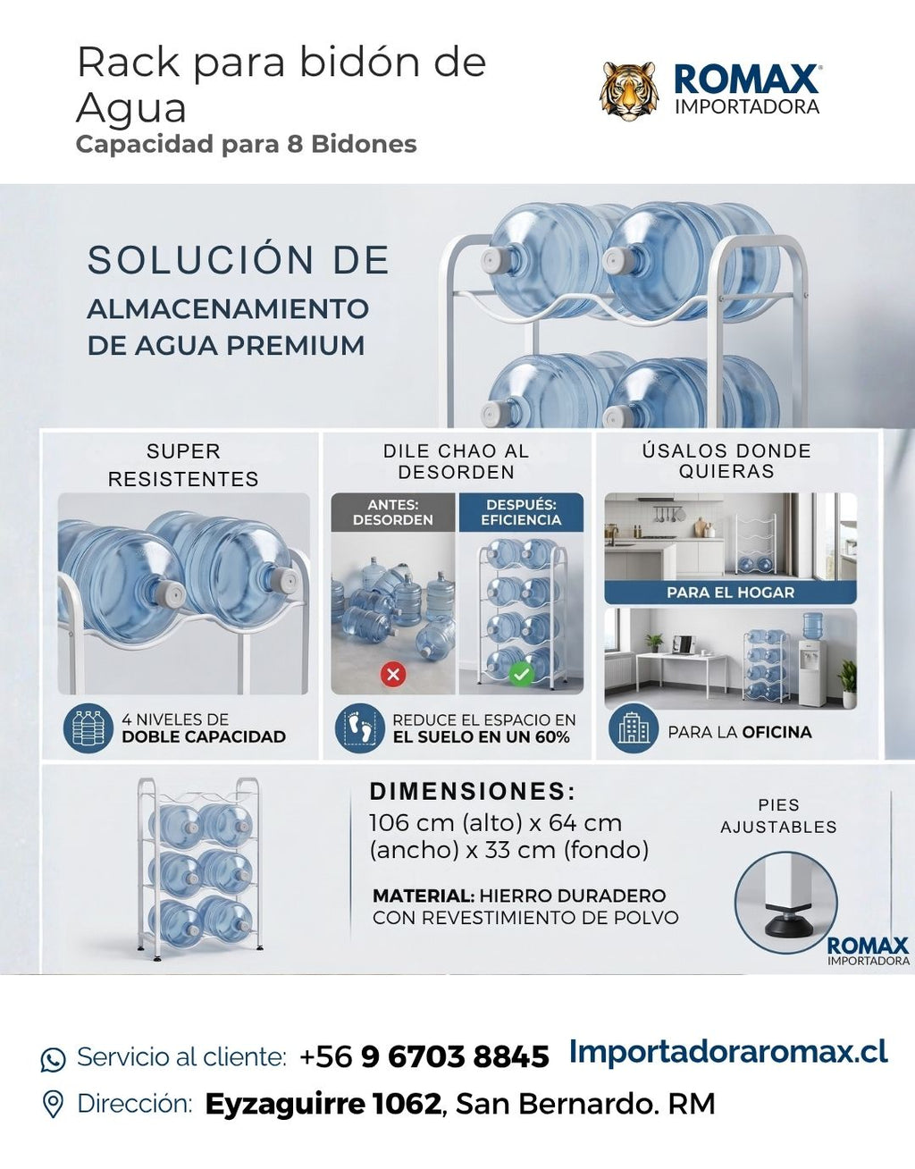 Rack para Bidón de Agua 8 Bidones | Perfecto para oficinas con mayor consumo