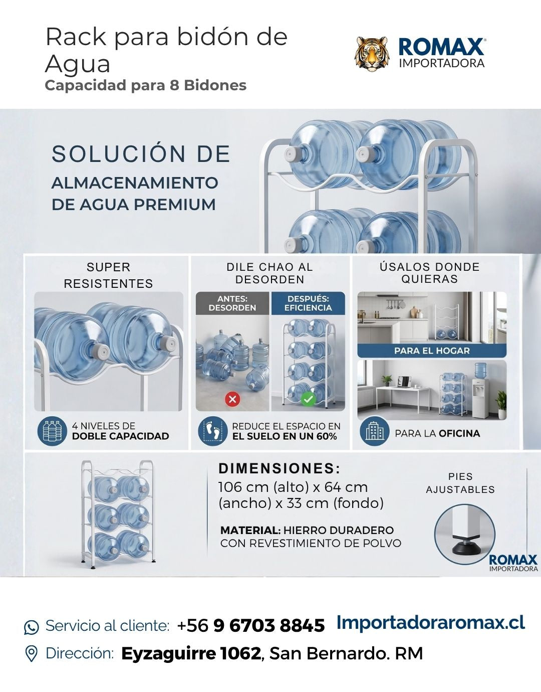 Rack para Bidón de Agua 8 Bidones | Perfecto para oficinas con mayor consumo