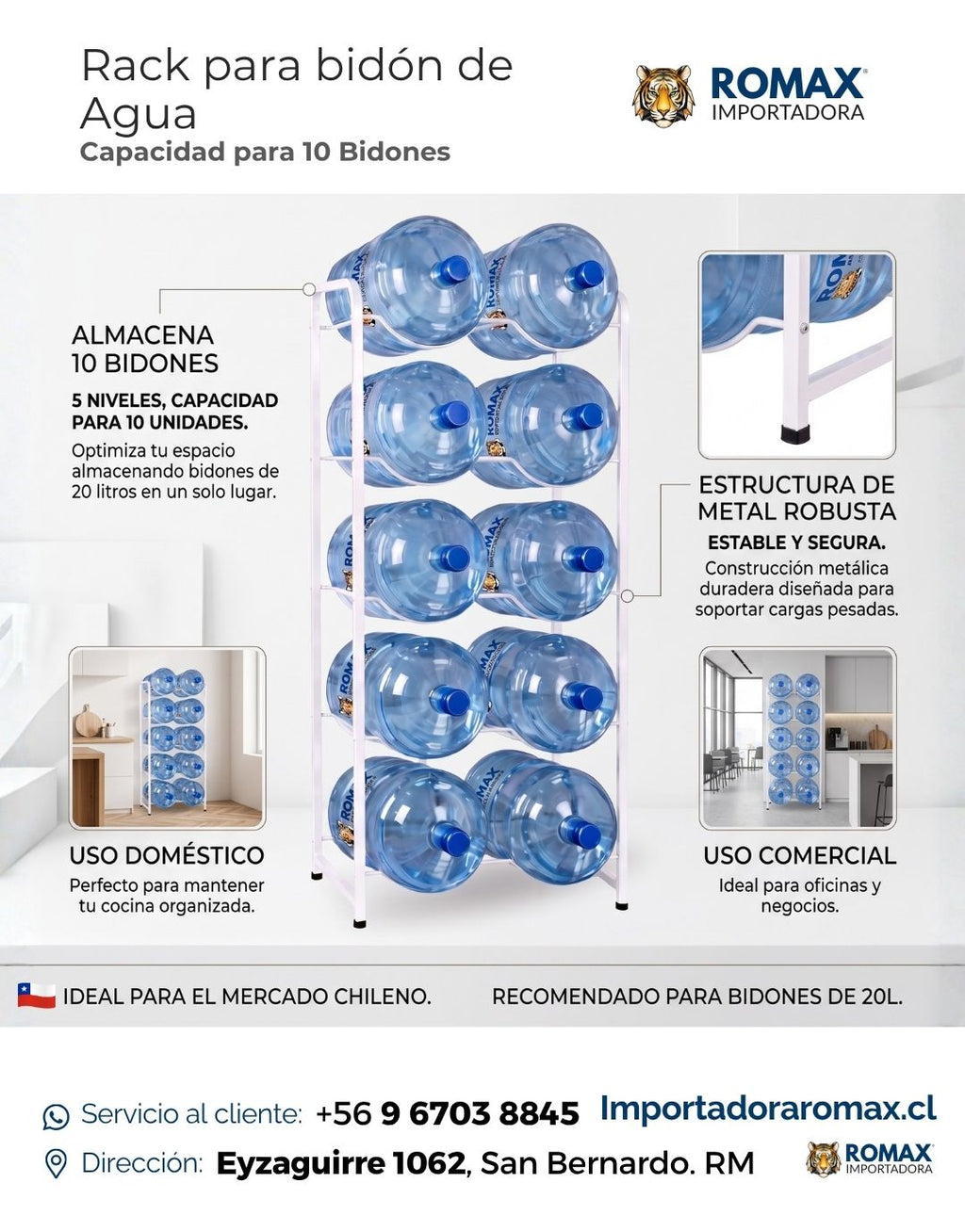 Rack para Bidón de Agua 10 Bidones | Organiza y Libera Espacio