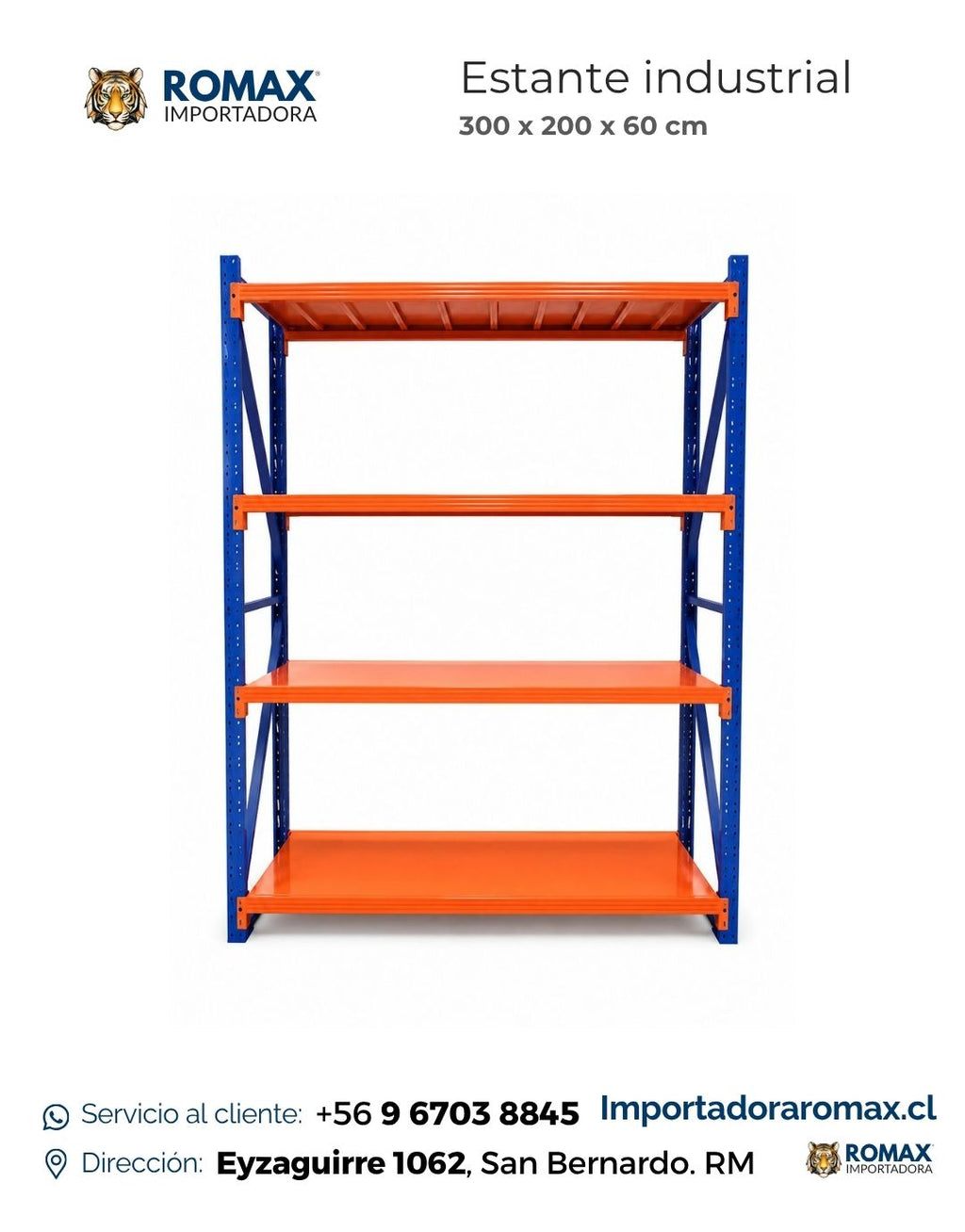 Rack Industrial 300x200x60 cm Naranjo-Azul 800 kg | Importadora Romax Chile