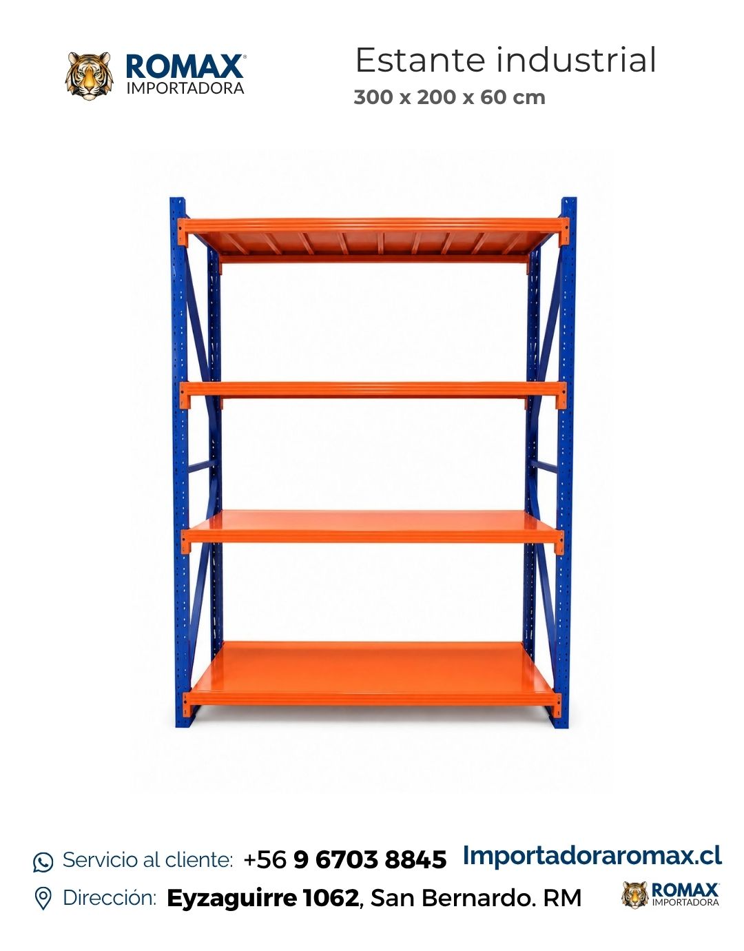 Rack Industrial 300x200x60 cm Naranjo-Azul 800 kg | Importadora Romax Chile