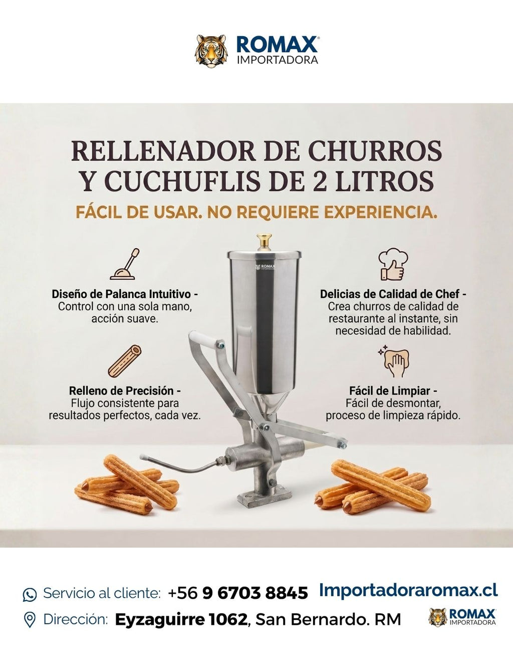 Rellenadora de churros y cuchuflis 2 litros
