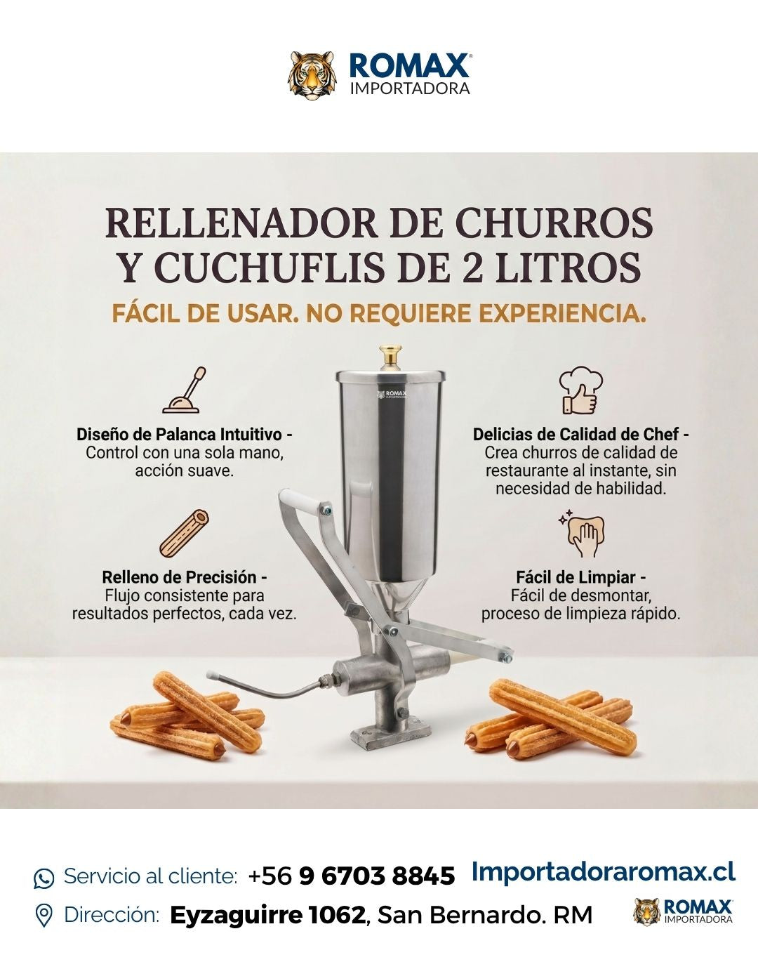 Rellenadora de churros y cuchuflis 2 litros