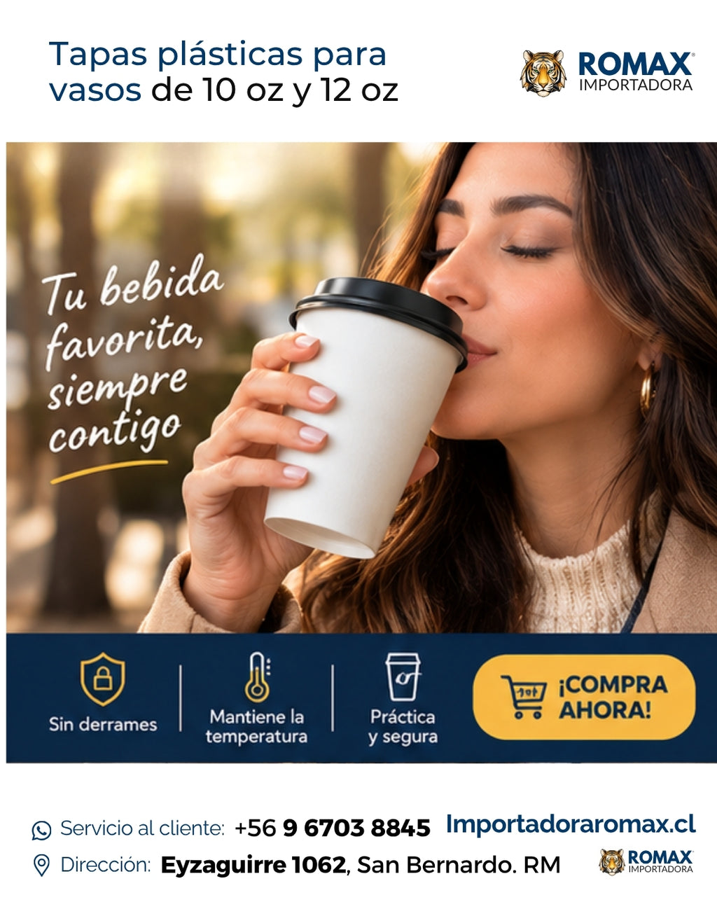 Tapa Viajera Negra PS para Vasos 10 y 12 oz | 50 Unidades