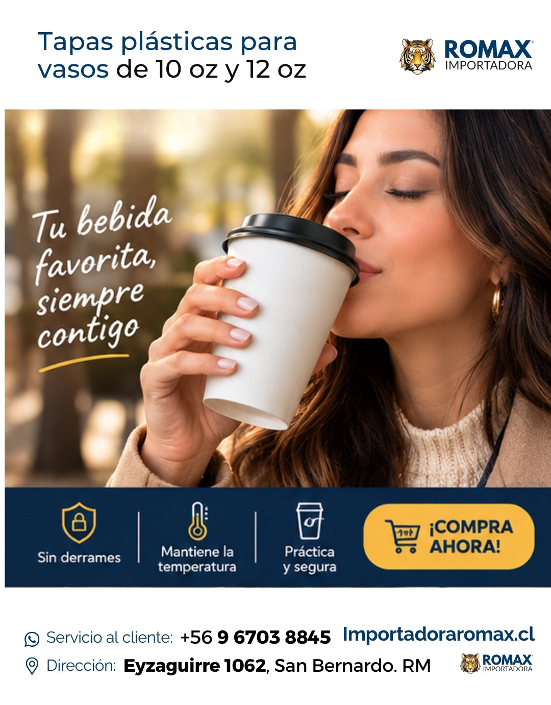 Tapa Viajera Negra PS para Vasos 10 y 12 oz | 50 Unidades