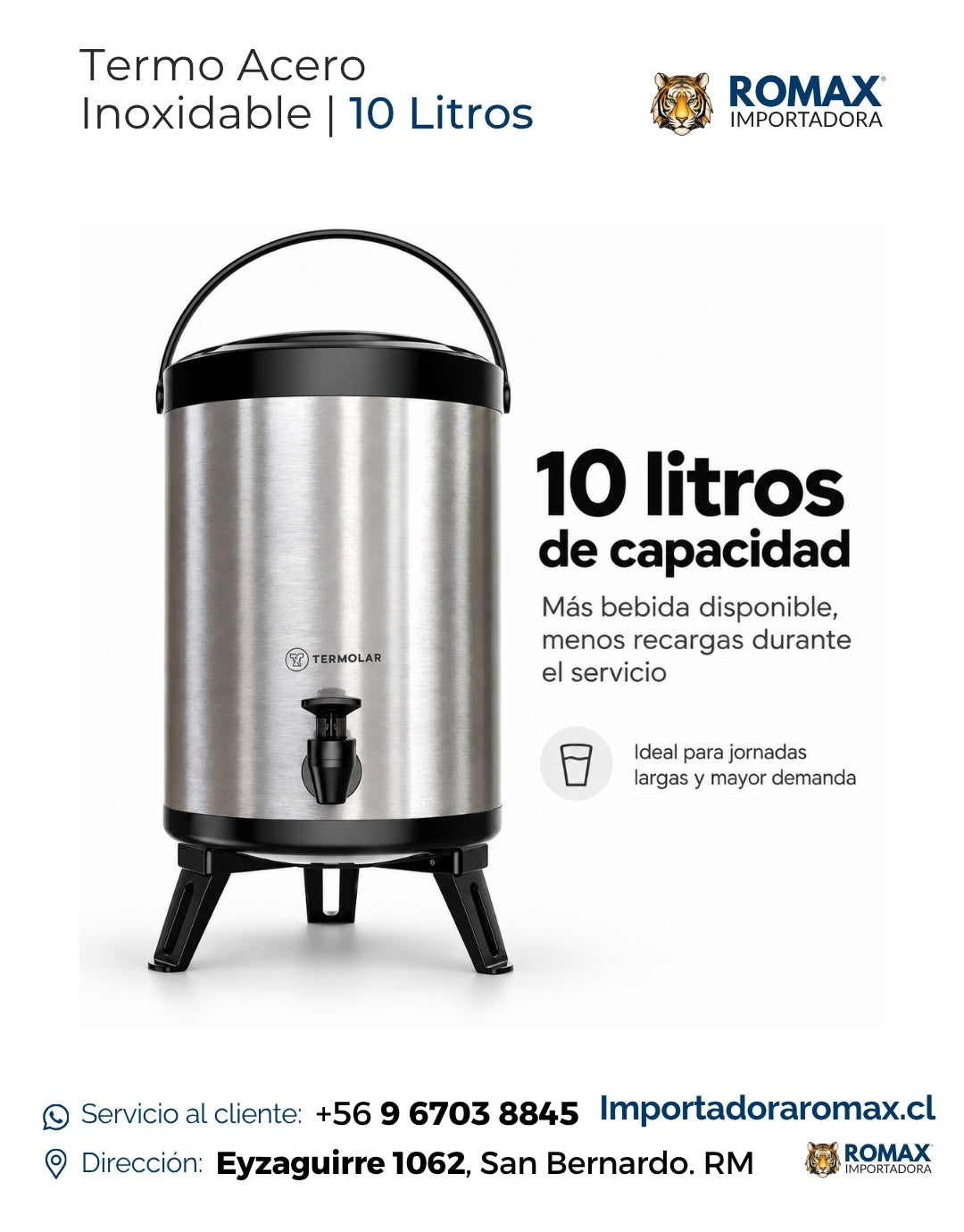 Termo Dispensador Termolar 10 Litros – Más bebida disponible, menos recargas – Ideal jornadas largas – Romax