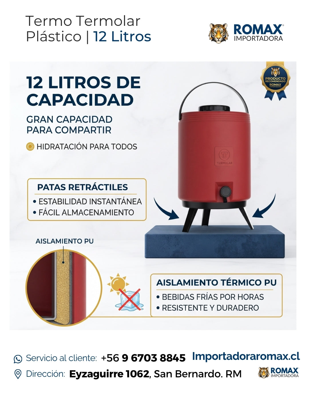 Termo Termolar 12 Litros Grifo Antigoteo Sirve Sin Levantar | Romax Chile